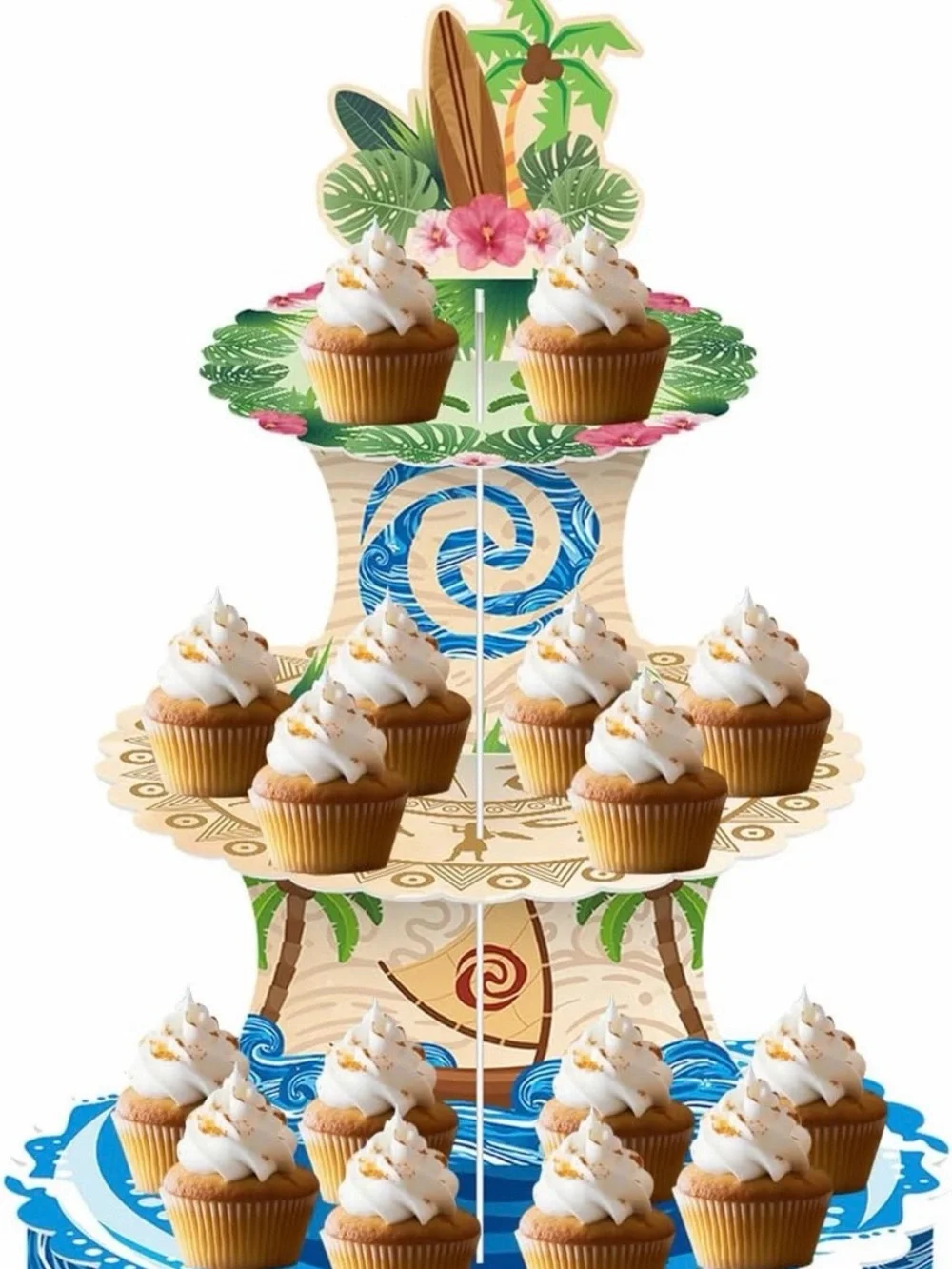 Moana-Themed Blue and Green 3-Tier Cupcake Stand